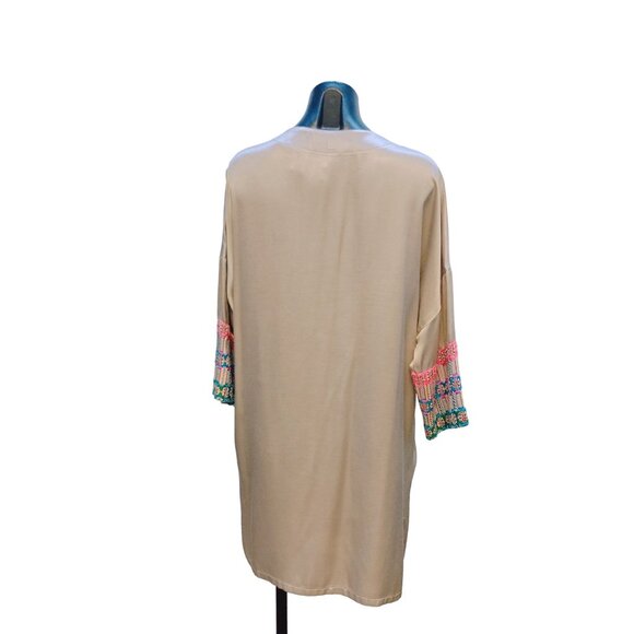 NWOT Vilagallo Beige Embroidered Sleeve Open Front Jacket 40 (6) - Picture 2 of 7